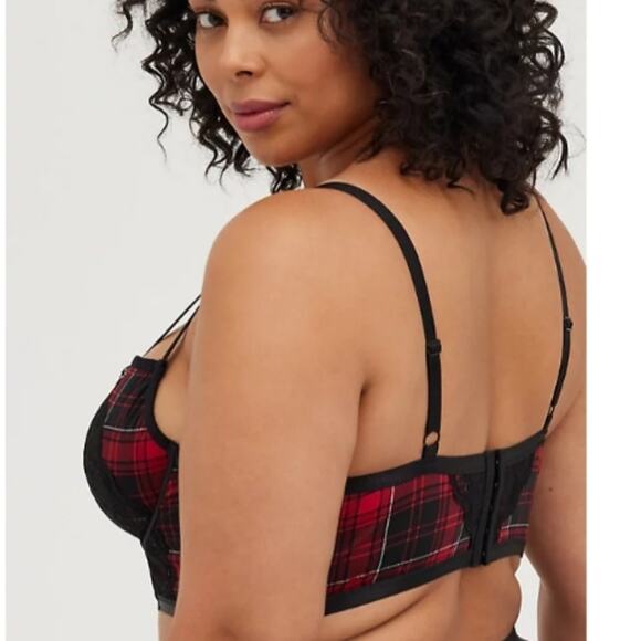 TORRID UNLINED LONGLINE STRAPPY BRALETTE - PLAID RED SIZE 1 - Picture 2 of 7